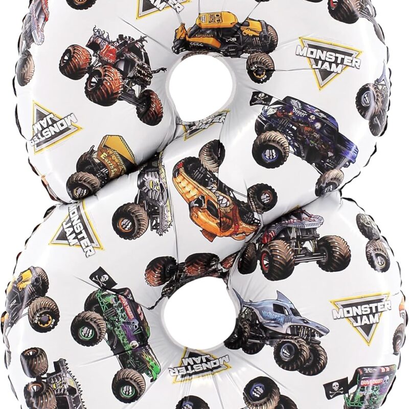 Toyland® 66cm (26”) Monster Jam™ Number 8 Foil Balloon - Large Monster Truck Birthday Balloon - Party Decoration, Air or Helium, Self Sealing