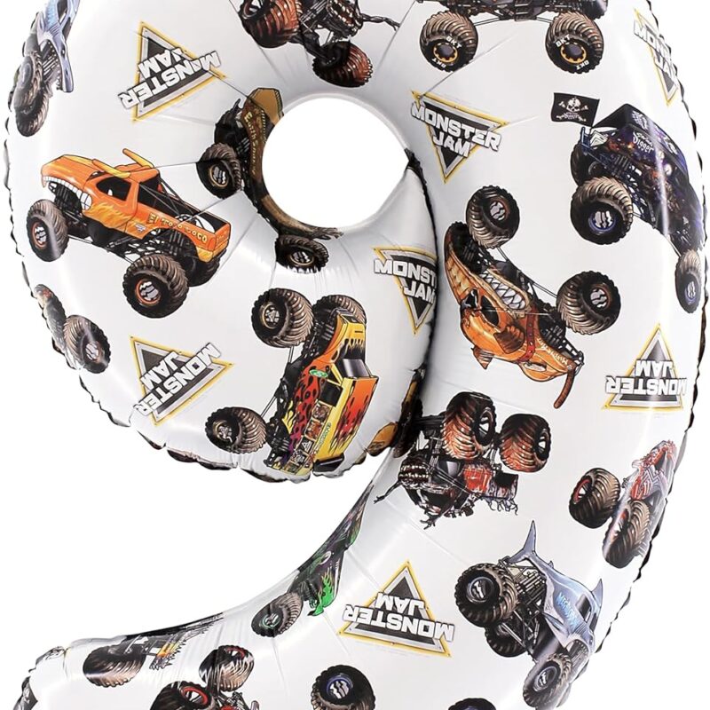 Toyland® 66cm (26”) Monster Jam™ Number 9 Foil Balloon - Large Monster Truck Birthday Balloon - Party Decoration, Air or Helium, Self Sealing