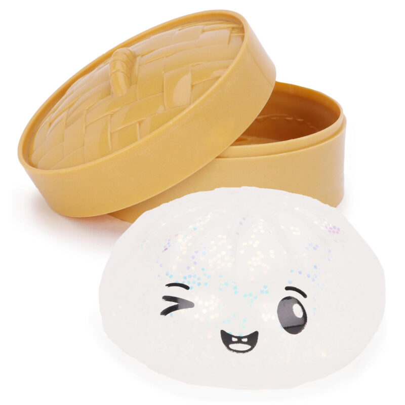 Toyland® Iridescent Glitter Squishy Bao Dumpling Sensory Fidget Toy with Plastic Steamer Box - Squeeze Toys for Kids - Ages 3+