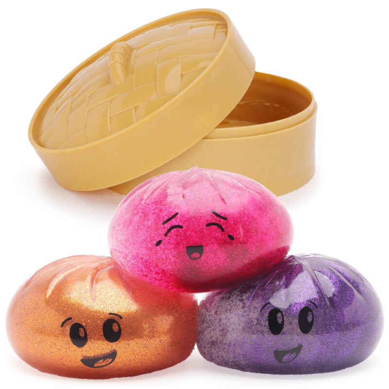 Toyland® Shiny Metallic Dumpling Sensory Fidget Toy with Plastic Steamer Box - Squeeze Toys for Kids - Ages 3+