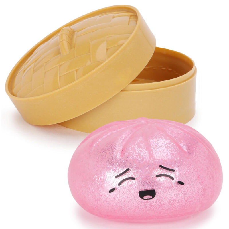 Toyland® Glitter Pink Dumpling Sensory Fidget Toy with Plastic Steamer Box - Squeeze Toys for Kids - Ages 3+