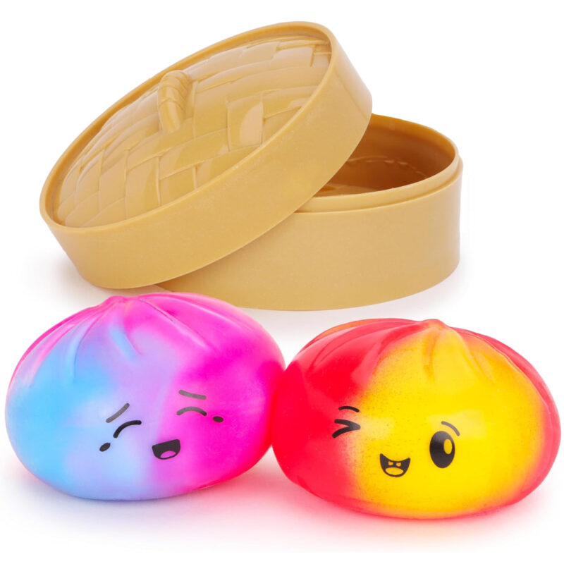 Toyland® Pastel Rainbow Squishy Bao Dumpling Sensory Fidget Toy with Plastic Steamer Box - Squeeze Toys for Kids - Ages 3+