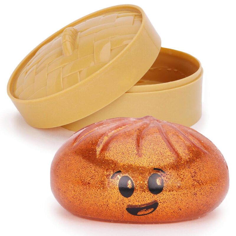 Toyland® Shiny Metallic Dumpling Sensory Fidget Toy with Plastic Steamer Box - Squeeze Toys for Kids - Ages 3+