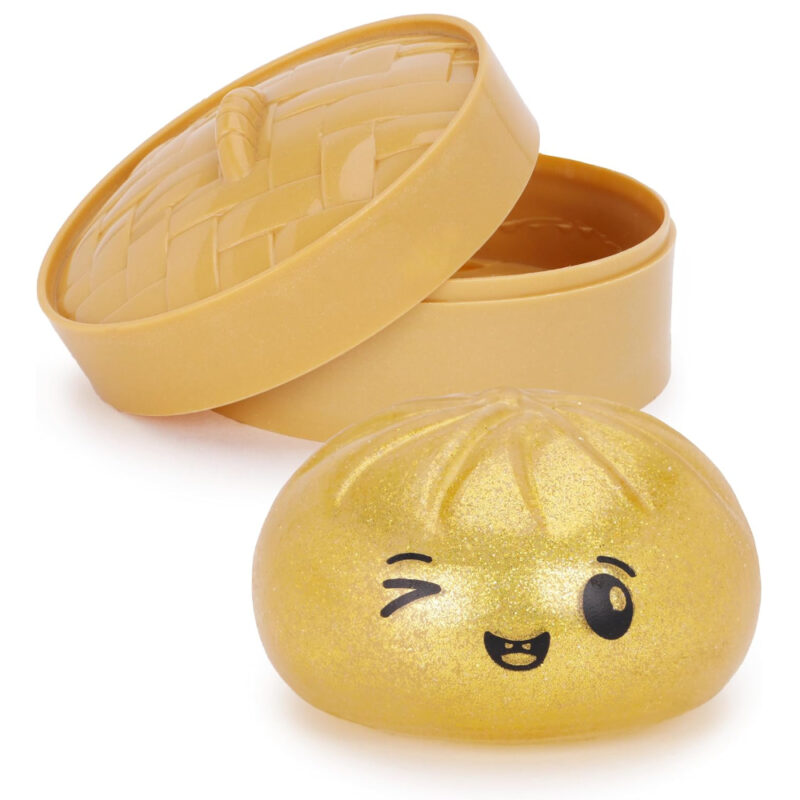 Toyland® Metallic Gold Dumpling Sensory Fidget Toy with Plastic Steamer Box - Squeeze Toys for Kids - Ages 3+