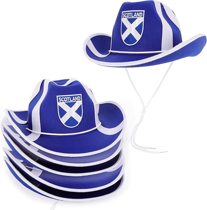 Toyland® Pack of 6-26cm (10”) Scotland Flag Cowboy Style Hats - Scottish Party Celebrations, Euros & World Cup, Highland Games, St Andrew's Day & Fancy Dress - One Size - Unisex Adults