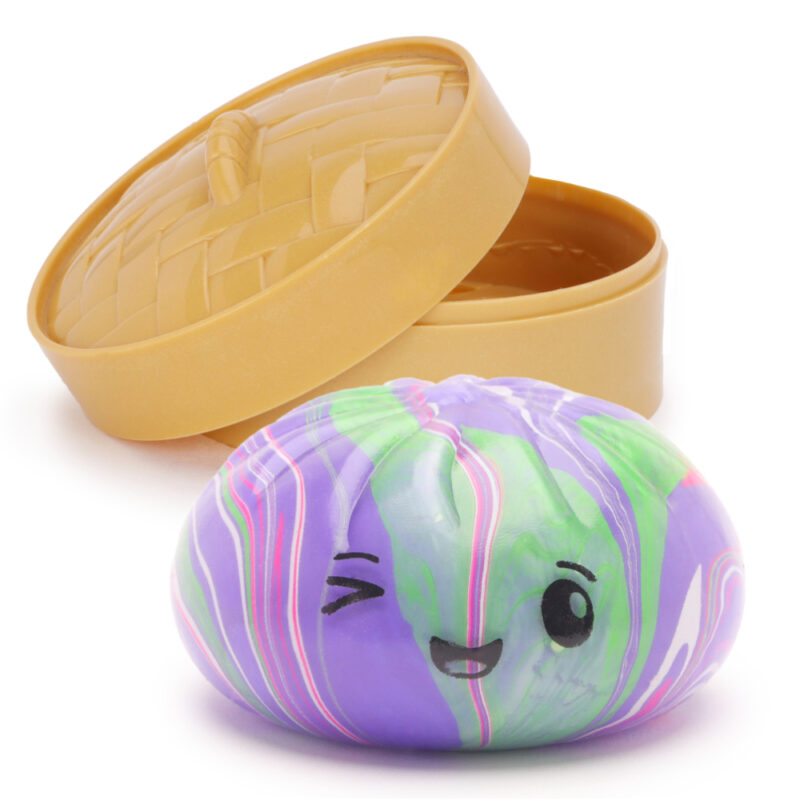 Toyland® Marble Design Squishy Bao Dumpling Sensory Fidget Toy with Plastic Steamer Box - Squeeze Toys for Kids - Ages 3+