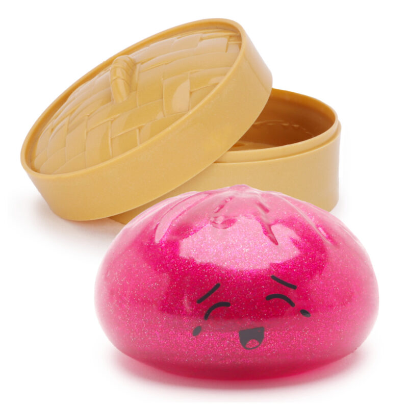 Toyland® Shiny Hot Pink Squishy Bao Dumpling Sensory Fidget Toy with Plastic Steamer Box - Squeeze Toys for Kids - Ages 3+