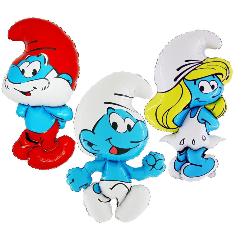 Toyland® Pack Of 3 Smurf Foil Balloons - 84cm (33”) Papa Smurf, 82cm (32”) Clumsy Smurf, & 82cm (32”) Smurfette - Kids Birthday Party Decorations
