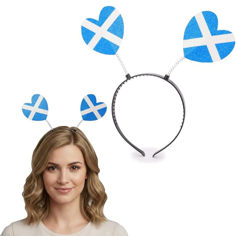 Toyland® Scotland St Andrew's Flag Glitter Heart Headband Boppers - Novelty Headwear - World Cup, Euros & Scottish Patriotic Celebration Party Accessory - One Size