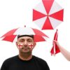 Toyland® 50cm (20”) England Red & White Umbrella Hat – Hands-Free Adjustable Folding Parasol for Rain & Sun Protection, Ideal for Festivals, Sports Fans, Fishing & Outdoor Events, Euros & World Cup
