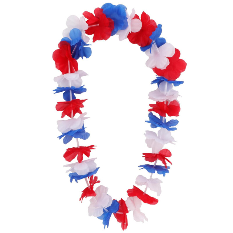 Toyland® Flower Lei - Unisex Hawaiian Style Garland - World Cup, Euros, VE Day, Sports Celebrations, Festival & Fancy Dress Accessory - One Size (Red, Blue And White)
