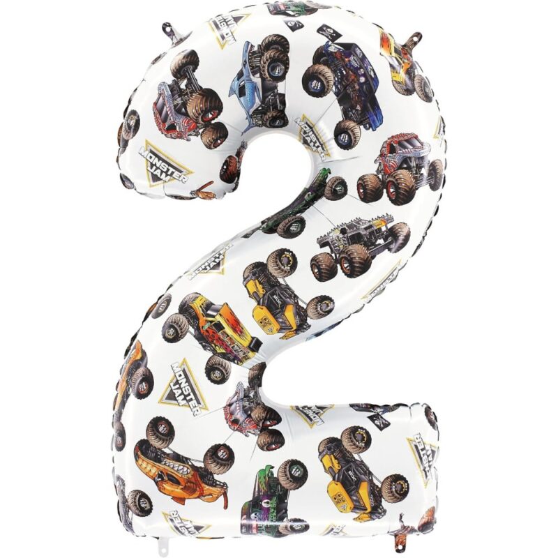 Toyland® 66cm (26”) Monster Jam™ Number 2 Foil Balloon - Large Monster Truck Birthday Balloon - Party Decoration, Air or Helium, Self Sealing