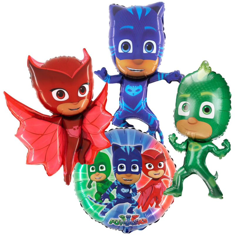 Toyland® Pack of 4-PJ Masks Balloons - Owlette, Catboy, Gekko & Round Foil Kids Character Party Decorations